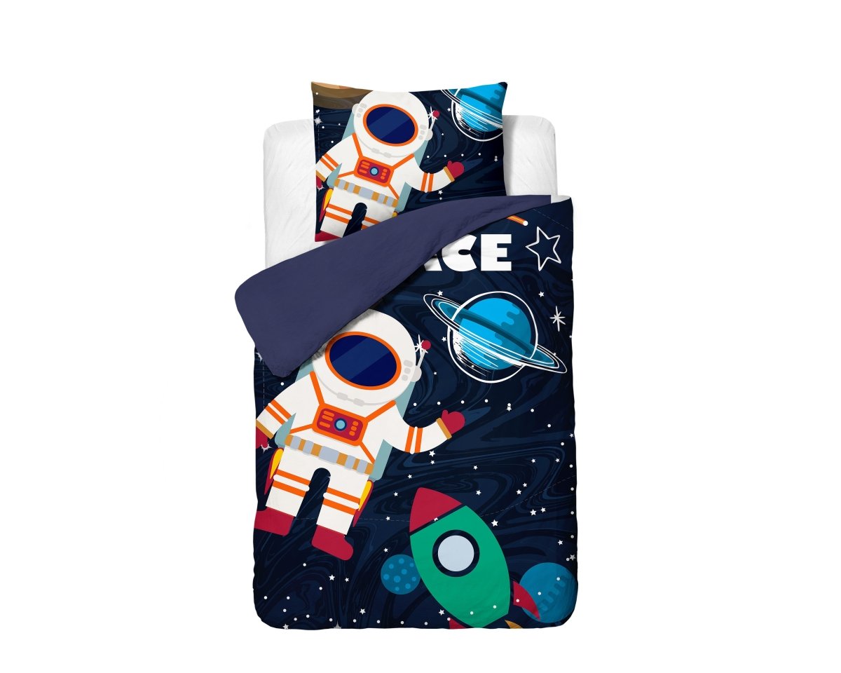 Microfibre Duvet Cover Set Space Man 2 | Blue | Single Long - 140cm (W) x 200/220cm (L) - The Bedding & Blankets Store