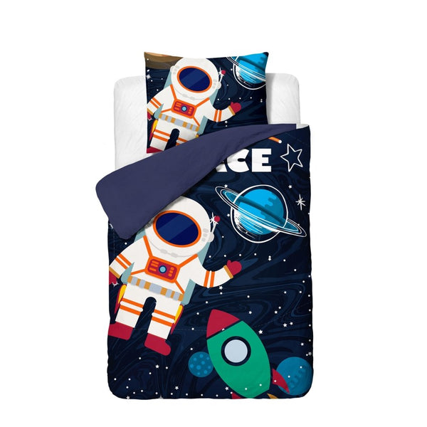 Microfibre Duvet Cover Set Space Man 2 | Blue | Single Long - 140cm (W) x 200/220cm (L) - The Bedding & Blankets Store