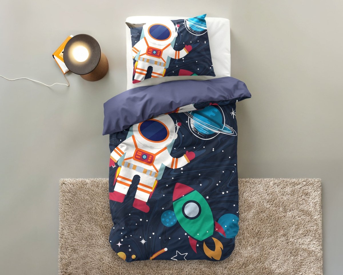 Microfibre Duvet Cover Set Space Man 2 | Blue | Single Long - 140cm (W) x 200/220cm (L) - The Bedding & Blankets Store