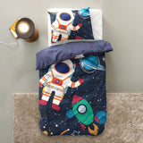 Microfibre Duvet Cover Set Space Man 2 | Blue | Single Long - 140cm (W) x 200/220cm (L) - The Bedding & Blankets Store