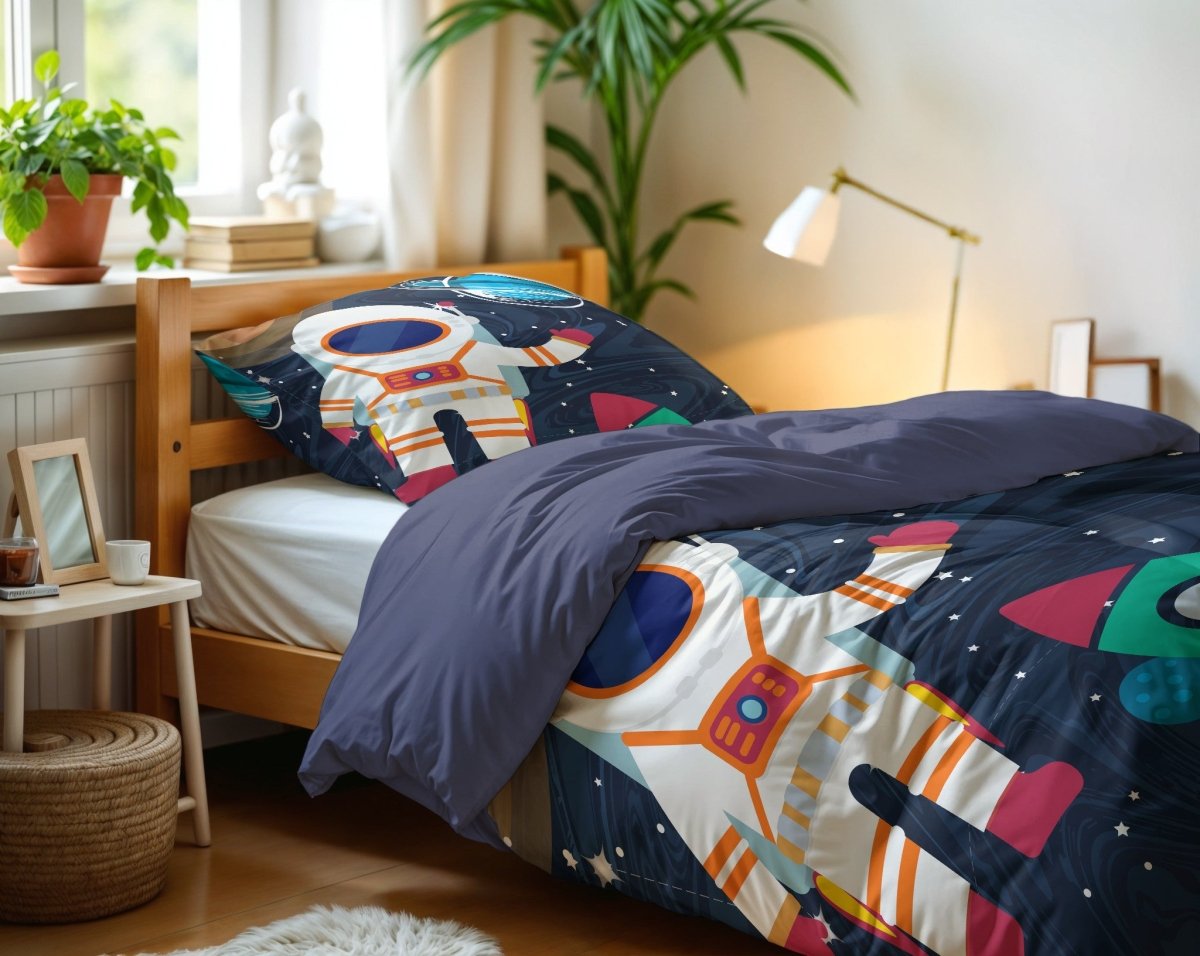 Microfibre Duvet Cover Set Space Man 2 | Blue | Single Long - 140cm (W) x 200/220cm (L) - The Bedding & Blankets Store