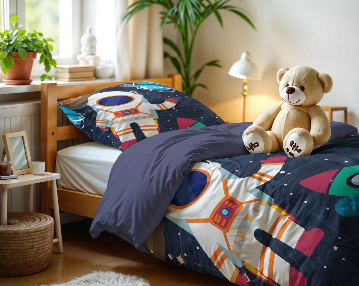 Microfibre Duvet Cover Set Space Man 2 | Blue | Single Long - 140cm (W) x 200/220cm (L) - The Bedding & Blankets Store