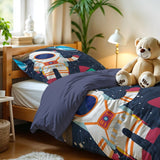 Microfibre Duvet Cover Set Space Man 2 | Blue | Single Long - 140cm (W) x 200/220cm (L) - The Bedding & Blankets Store