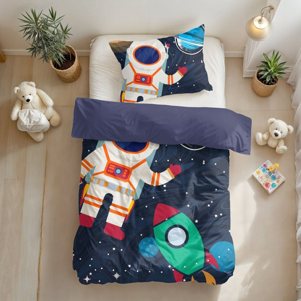 Microfibre Duvet Cover Set Space Man 2 | Blue | Single Long - 140cm (W) x 200/220cm (L) - The Bedding & Blankets Store