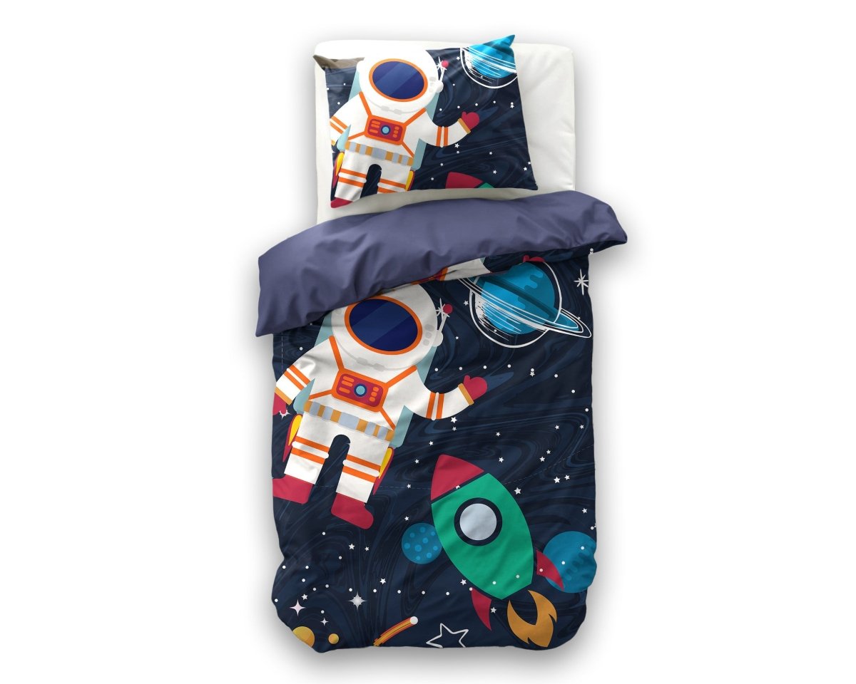 Microfibre Duvet Cover Set Space Man 2 | Blue | Single Long - 140cm (W) x 200/220cm (L) - The Bedding & Blankets Store