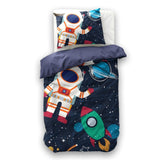 Microfibre Duvet Cover Set Space Man 2 | Blue | Single Long - 140cm (W) x 200/220cm (L) - The Bedding & Blankets Store