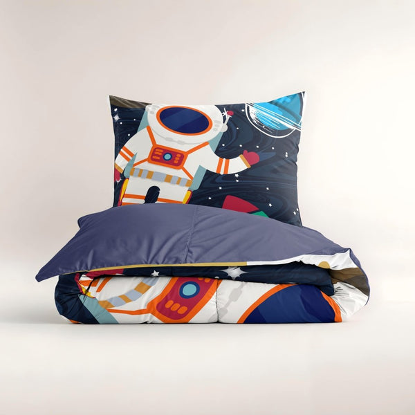Microfibre Duvet Cover Set Space Man 2 | Blue | Single Long - 140cm (W) x 200/220cm (L) - The Bedding & Blankets Store