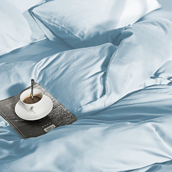 100% Bamboo Duvet Cover Set | Blue | Single Long - 140cm (W) x 200/220cm (L) - The Bedding & Blankets Store