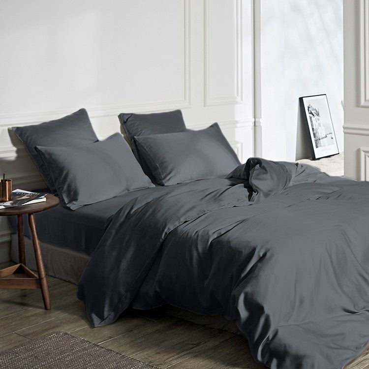 100% Bamboo Duvet Cover Set | Grey Anthracite | Single Long - 140cm (W) x 200/220cm (L) - The Bedding & Blankets Store