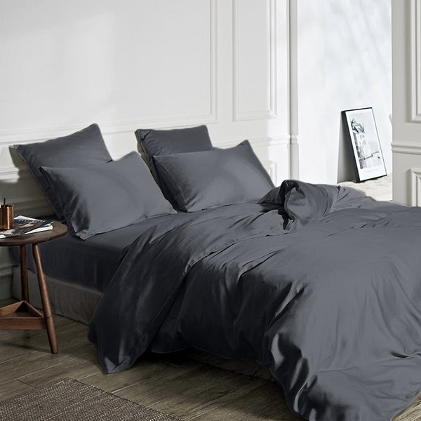 100% Bamboo Duvet Cover Set | Grey Anthracite | Single Long - 140cm (W) x 200/220cm (L) - The Bedding & Blankets Store