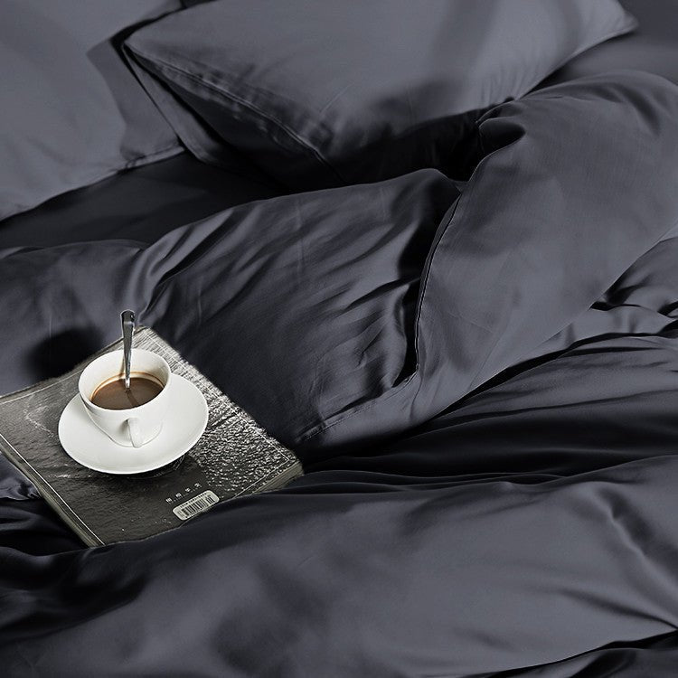 100% Bamboo Duvet Cover Set | Grey Anthracite | Single Long - 140cm (W) x 200/220cm (L) - The Bedding & Blankets Store