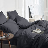 100% Bamboo Duvet Cover Set | Grey Anthracite | Single Long - 140cm (W) x 200/220cm (L) - The Bedding & Blankets Store