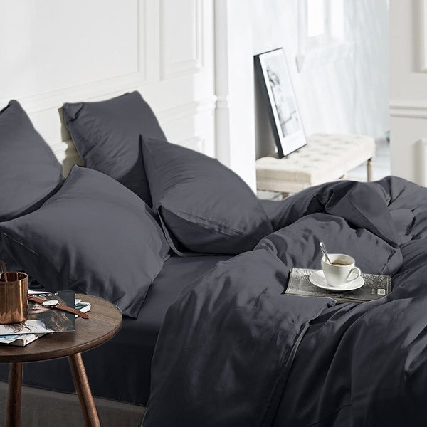 100% Bamboo Duvet Cover Set | Grey Anthracite | Single Long - 140cm (W) x 200/220cm (L) - The Bedding & Blankets Store