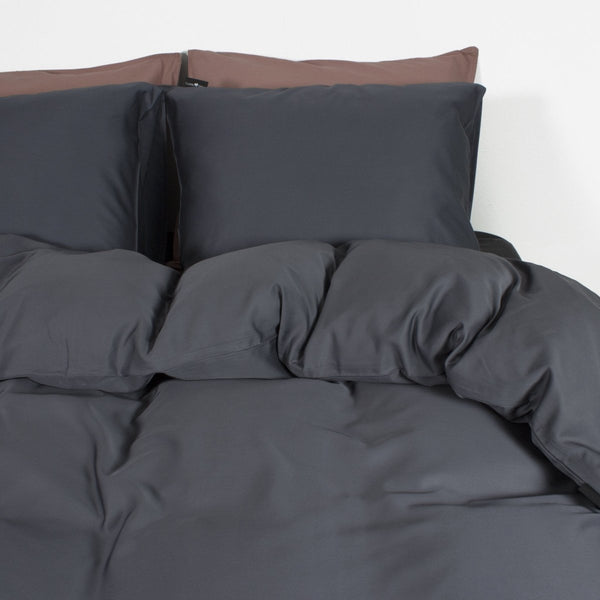 100% Bamboo Duvet Cover Set | Grey Anthracite | Single Long - 140cm (W) x 200/220cm (L) - The Bedding & Blankets Store
