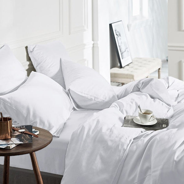 100% Bamboo Duvet Cover Set | White | Single Long - 140cm (W) x 200/220cm (L) - The Bedding & Blankets Store