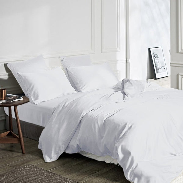 100% Bamboo Duvet Cover Set | White | Single Long - 140cm (W) x 200/220cm (L) - The Bedding & Blankets Store