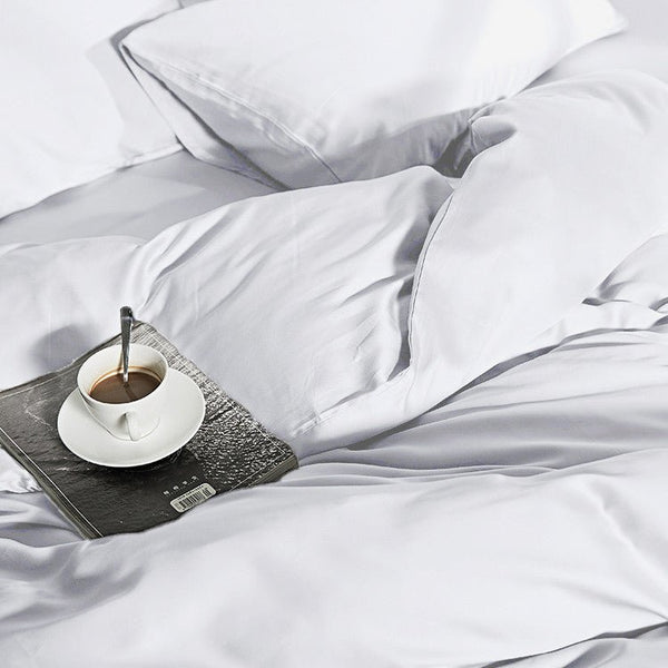 100% Bamboo Duvet Cover Set | White | Single Long - 140cm (W) x 200/220cm (L) - The Bedding & Blankets Store