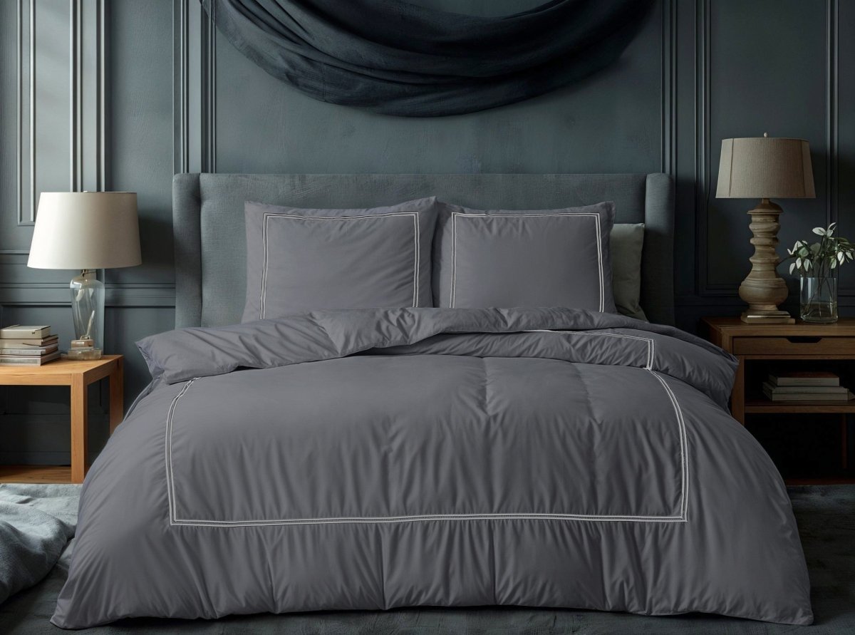 100% Cotton Percale Duvet Cover Set Brata | Anthracite/Grey | King XL - 240cm (W) x 200/260cm (L) - The Bedding & Blankets Store