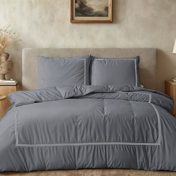 100% Cotton Percale Duvet Cover Set Brata | Anthracite/Grey | King XL - 240cm (W) x 200/260cm (L) - The Bedding & Blankets Store