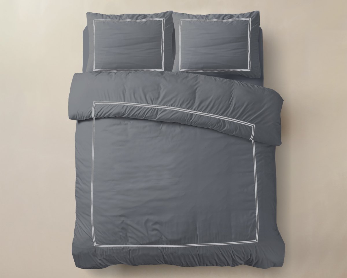 100% Cotton Percale Duvet Cover Set Brata | Anthracite/Grey | King XL - 240cm (W) x 200/260cm (L) - The Bedding & Blankets Store