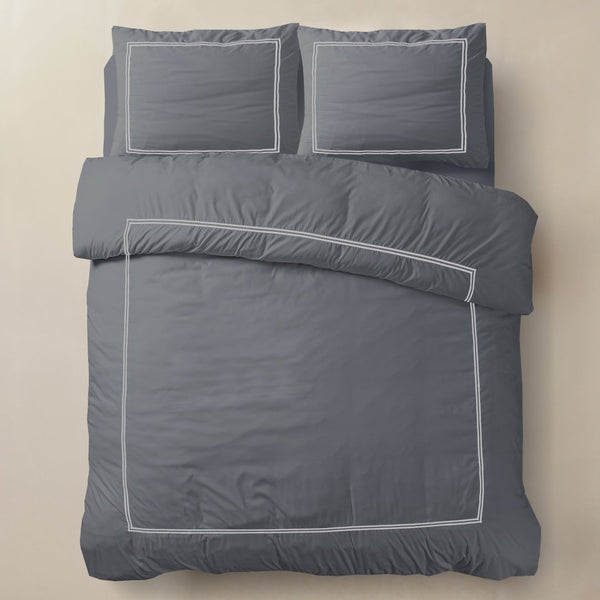 100% Cotton Percale Duvet Cover Set Brata | Anthracite/Grey | King XL - 240cm (W) x 200/260cm (L) - The Bedding & Blankets Store