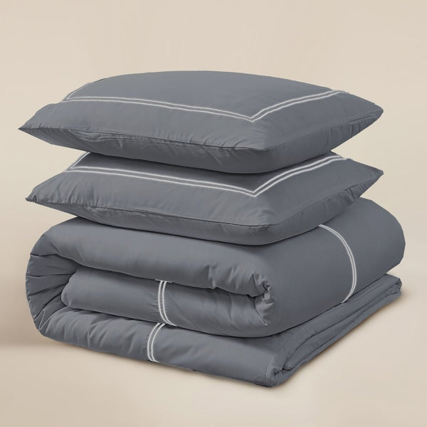 100% Cotton Percale Duvet Cover Set Brata | Anthracite/Grey | King XL - 240cm (W) x 200/260cm (L) - The Bedding & Blankets Store