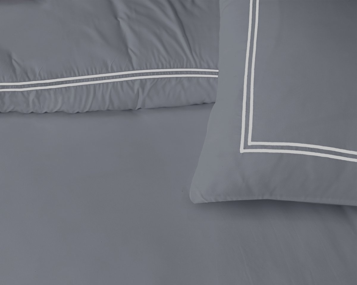 100% Cotton Percale Duvet Cover Set Brata | Anthracite/Grey | King XL - 240cm (W) x 200/260cm (L) - The Bedding & Blankets Store