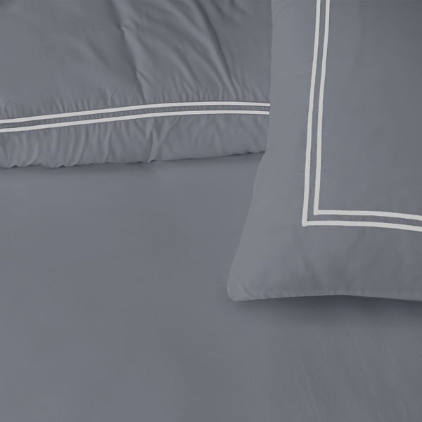 100% Cotton Percale Duvet Cover Set Brata | Anthracite/Grey | King XL - 240cm (W) x 200/260cm (L) - The Bedding & Blankets Store