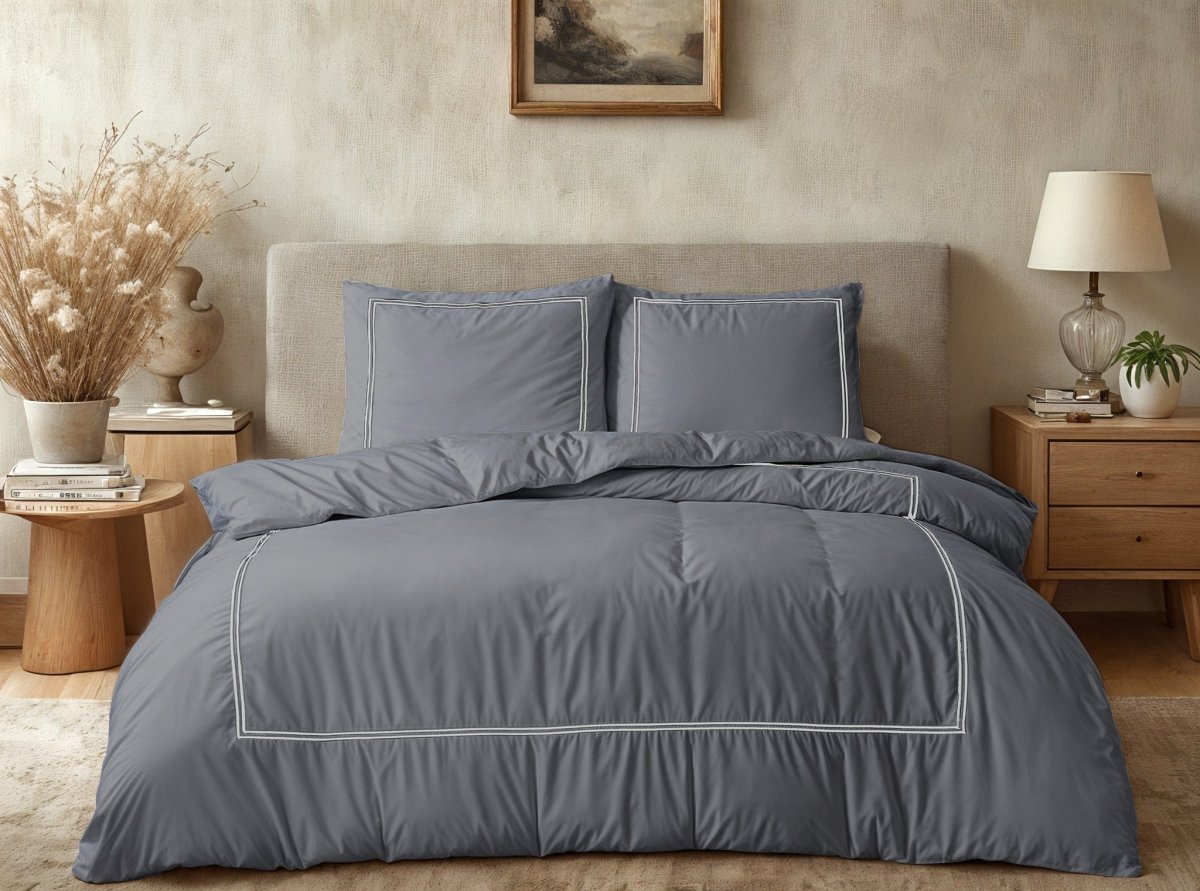 100% Cotton Percale Duvet Cover Set Brata | Anthracite/Grey | King XL - 240cm (W) x 200/260cm (L) - The Bedding & Blankets Store
