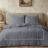 100% Cotton Percale Duvet Cover Set Brata | Anthracite/Grey | King XL - 240cm (W) x 200/260cm (L) - The Bedding & Blankets Store