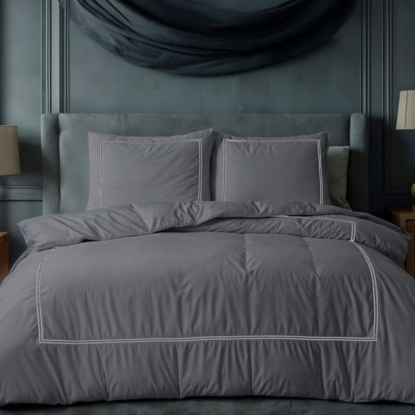 100% Cotton Percale Duvet Cover Set Brata | Anthracite/Grey | King XL - 240cm (W) x 200/260cm (L) - The Bedding & Blankets Store