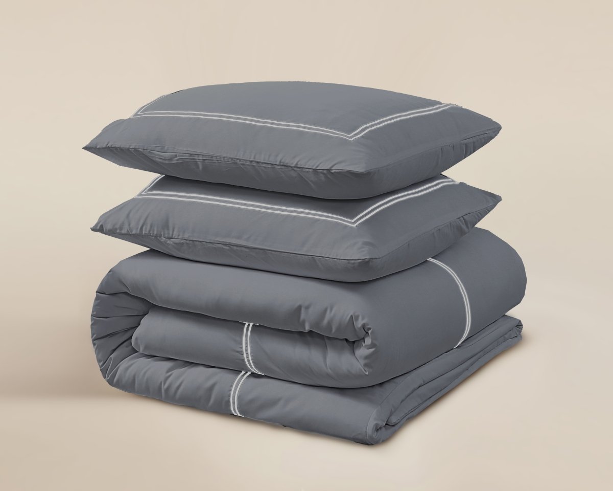 100% Cotton Percale Duvet Cover Set Brata | Anthracite/Grey | King XL - 240cm (W) x 200/260cm (L) - The Bedding & Blankets Store