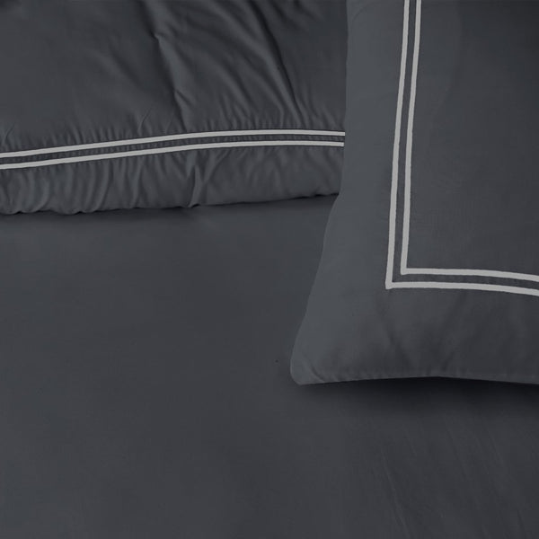 100% Cotton Percale Duvet Cover Set Brata | Black/Grey | Super King - 260cm (W) x 200/260cm (L) - The Bedding & Blankets Store