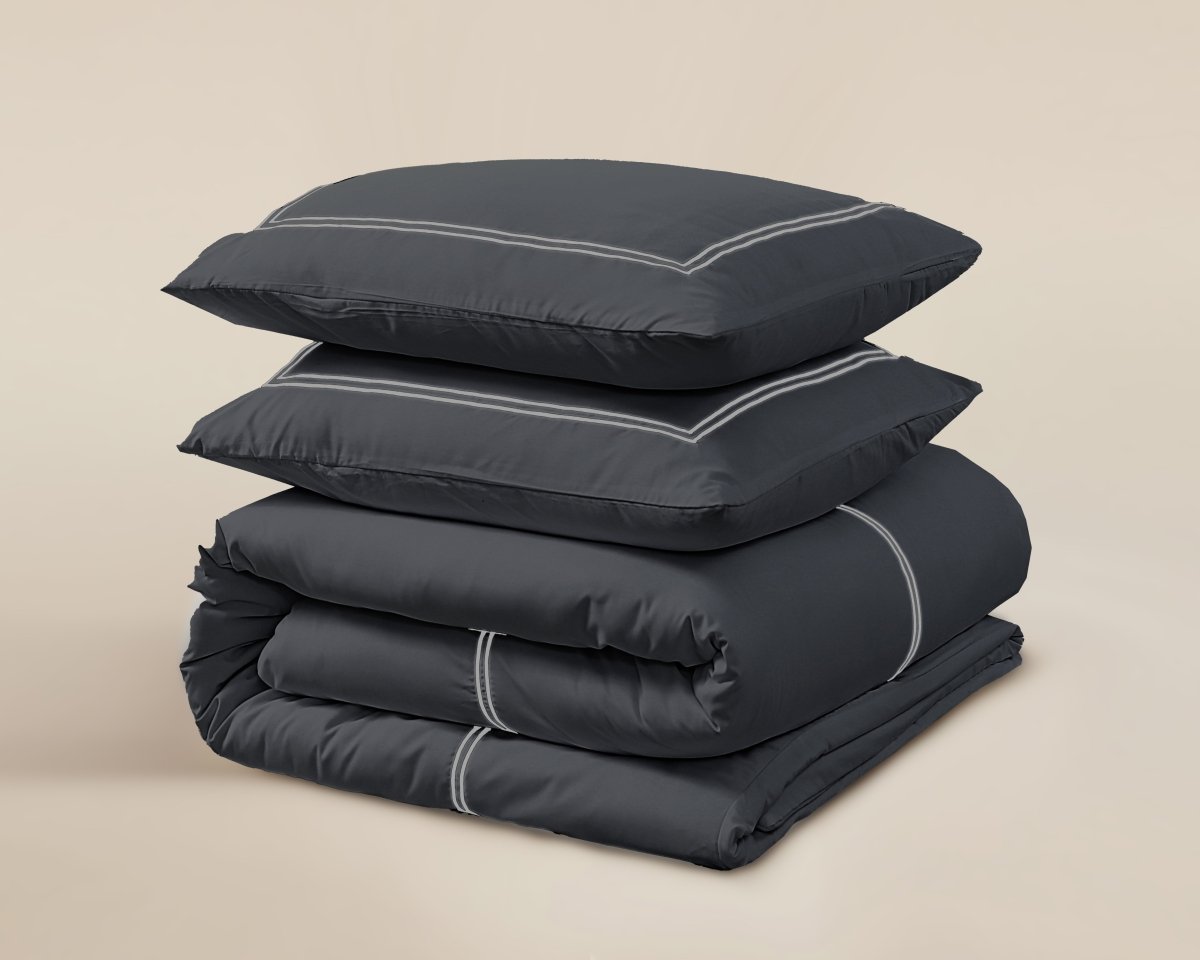 100% Cotton Percale Duvet Cover Set Brata | Black/Grey | Super King - 260cm (W) x 200/260cm (L) - The Bedding & Blankets Store