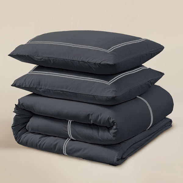 100% Cotton Percale Duvet Cover Set Brata | Black/Grey | Super King - 260cm (W) x 200/260cm (L) - The Bedding & Blankets Store