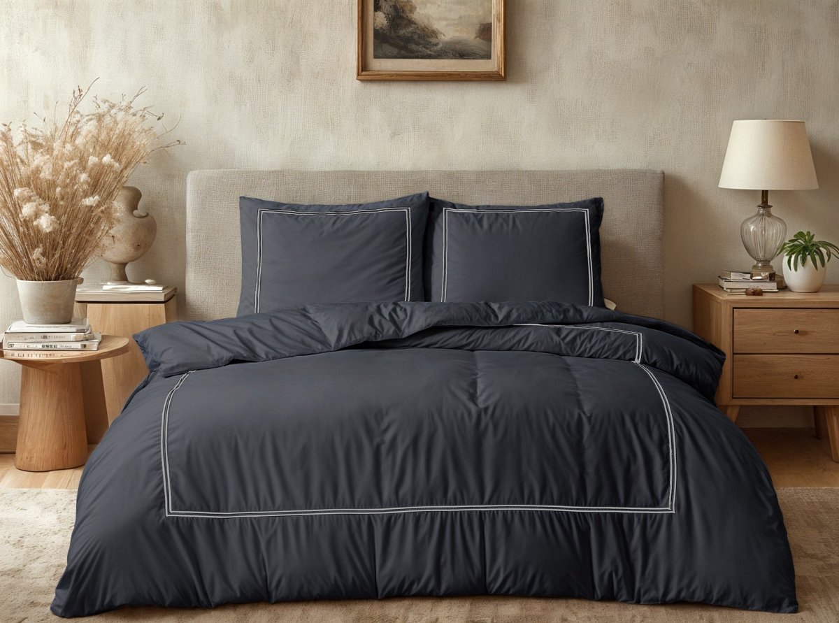 100% Cotton Percale Duvet Cover Set Brata | Black/Grey | Super King - 260cm (W) x 200/260cm (L) - The Bedding & Blankets Store