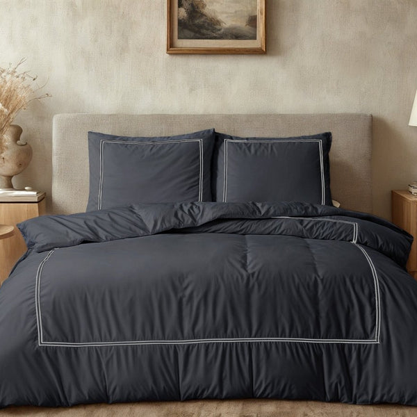 100% Cotton Percale Duvet Cover Set Brata | Black/Grey | Super King - 260cm (W) x 200/260cm (L) - The Bedding & Blankets Store