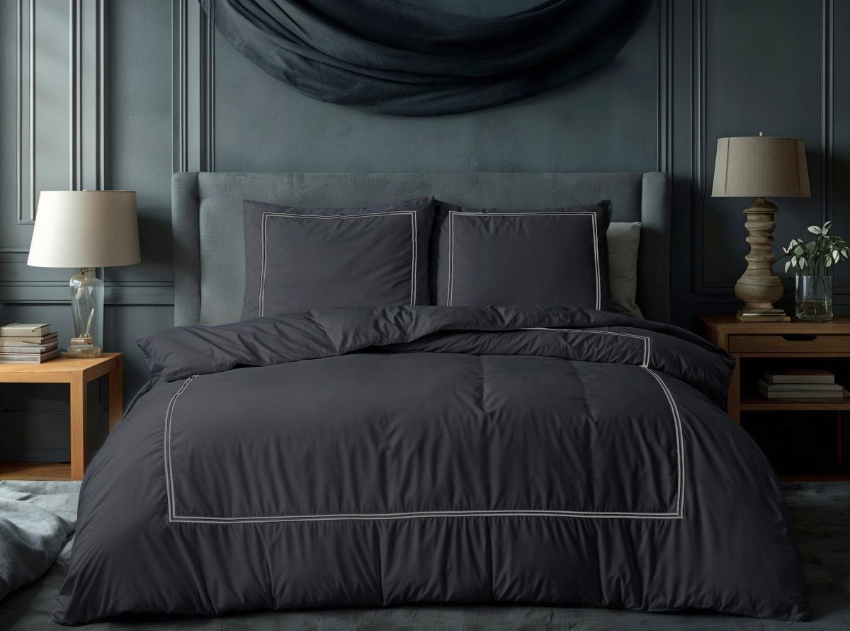 100% Cotton Percale Duvet Cover Set Brata | Black/Grey | Super King - 260cm (W) x 200/260cm (L) - The Bedding & Blankets Store
