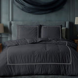 100% Cotton Percale Duvet Cover Set Brata | Black/Grey | Super King - 260cm (W) x 200/260cm (L) - The Bedding & Blankets Store