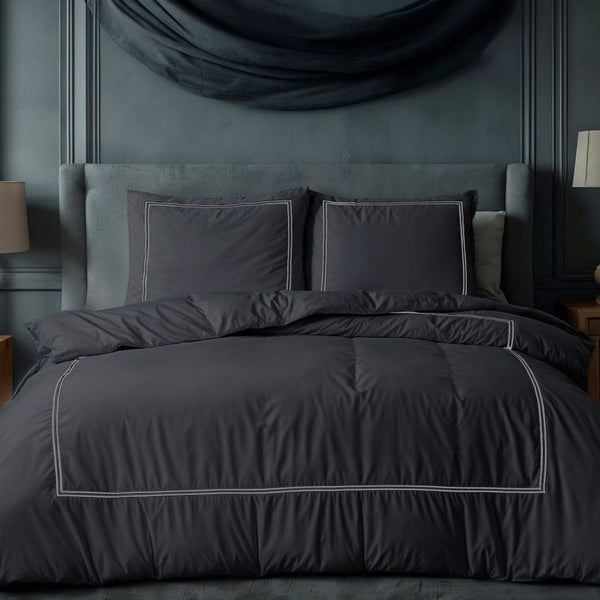100% Cotton Percale Duvet Cover Set Brata | Black/Grey | Super King - 260cm (W) x 200/260cm (L) - The Bedding & Blankets Store