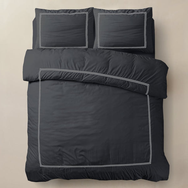 100% Cotton Percale Duvet Cover Set Brata | Black/Grey | Super King - 260cm (W) x 200/260cm (L) - The Bedding & Blankets Store