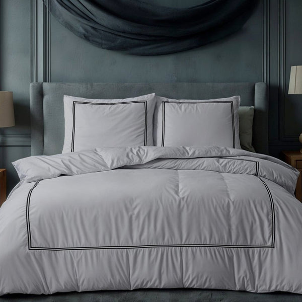 100% Cotton Percale Duvet Cover Set Brata | Grey/Anthracite | King XL - 240cm (W) x 200/260cm (L) - The Bedding & Blankets Store