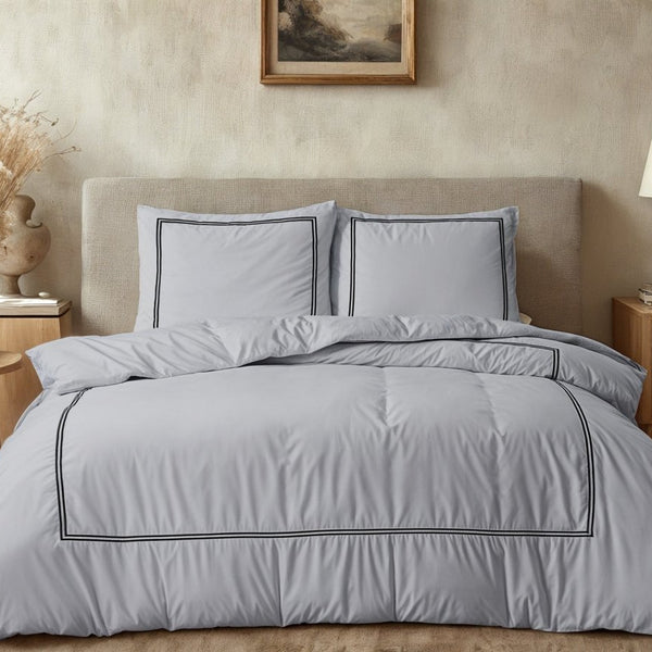 100% Cotton Percale Duvet Cover Set Brata | Grey/Anthracite | King XL - 240cm (W) x 200/260cm (L) - The Bedding & Blankets Store