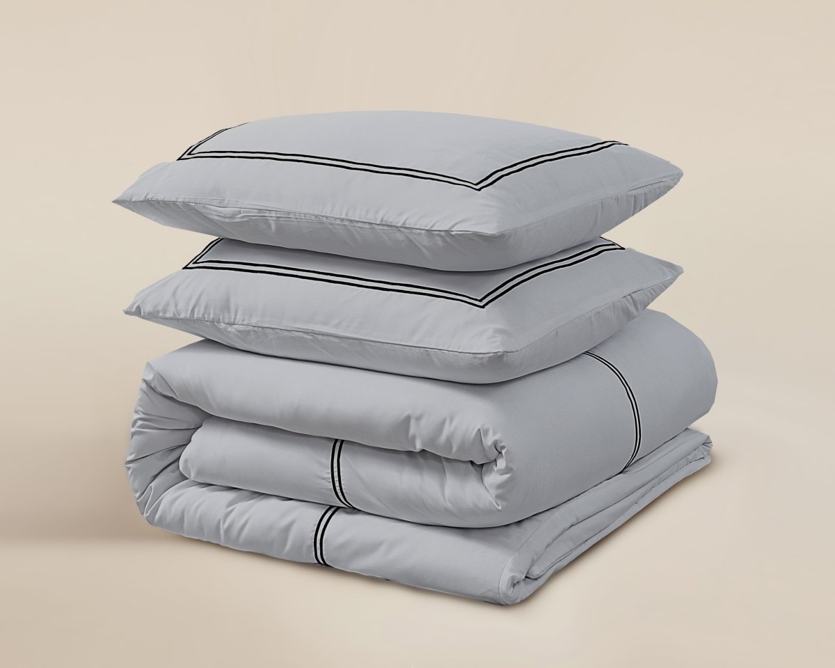 100% Cotton Percale Duvet Cover Set Brata | Grey/Anthracite | King XL - 240cm (W) x 200/260cm (L) - The Bedding & Blankets Store