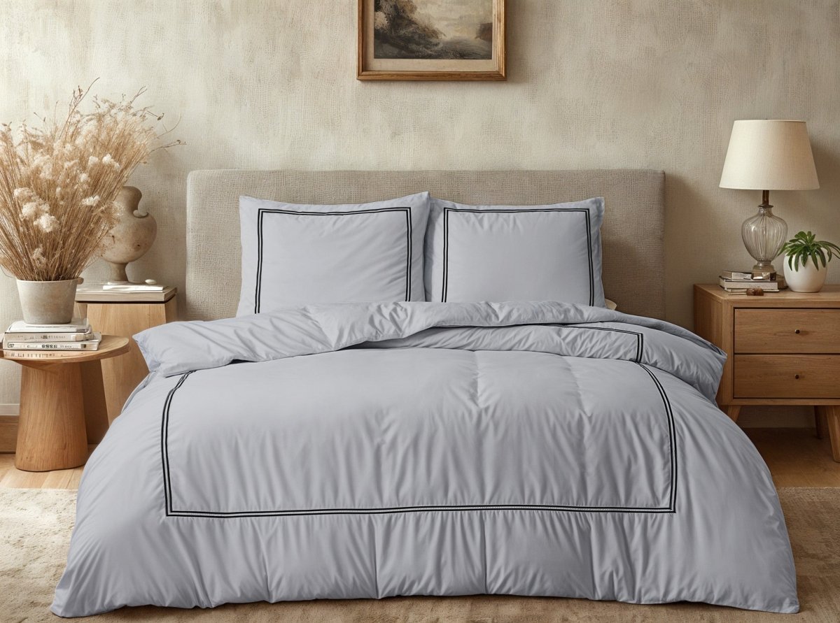 100% Cotton Percale Duvet Cover Set Brata | Grey/Anthracite | King XL - 240cm (W) x 200/260cm (L) - The Bedding & Blankets Store