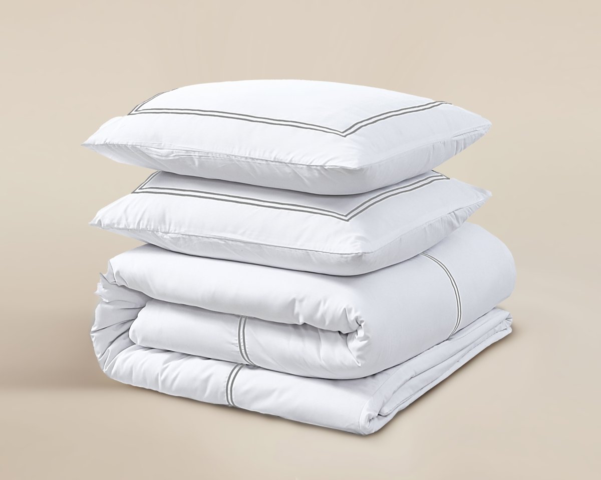 100% Cotton Percale Duvet Cover Set Brata | White/Grey | Super King - 260cm (W) x 200/260cm (L) - The Bedding & Blankets Store