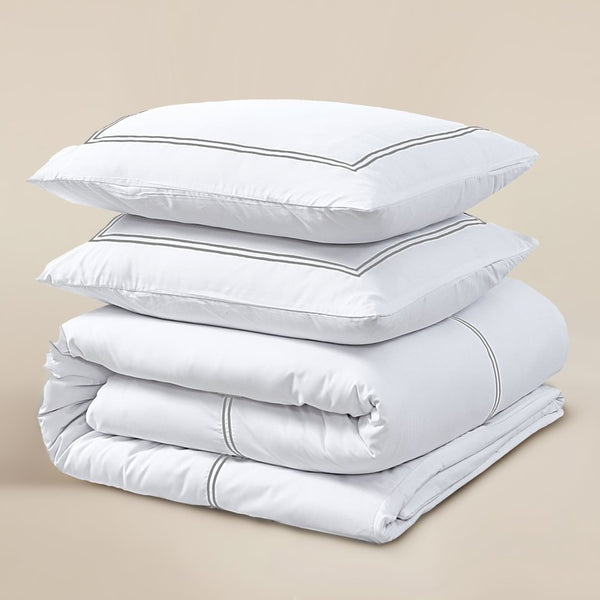 100% Cotton Percale Duvet Cover Set Brata | White/Grey | Super King - 260cm (W) x 200/260cm (L) - The Bedding & Blankets Store