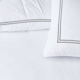 100% Cotton Percale Duvet Cover Set Brata | White/Grey | Super King - 260cm (W) x 200/260cm (L) - The Bedding & Blankets Store