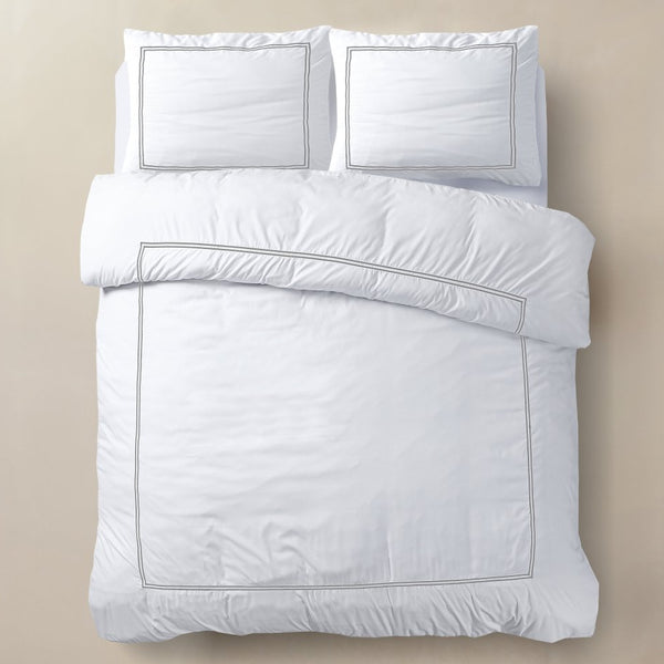 100% Cotton Percale Duvet Cover Set Brata | White/Grey | Super King - 260cm (W) x 200/260cm (L) - The Bedding & Blankets Store