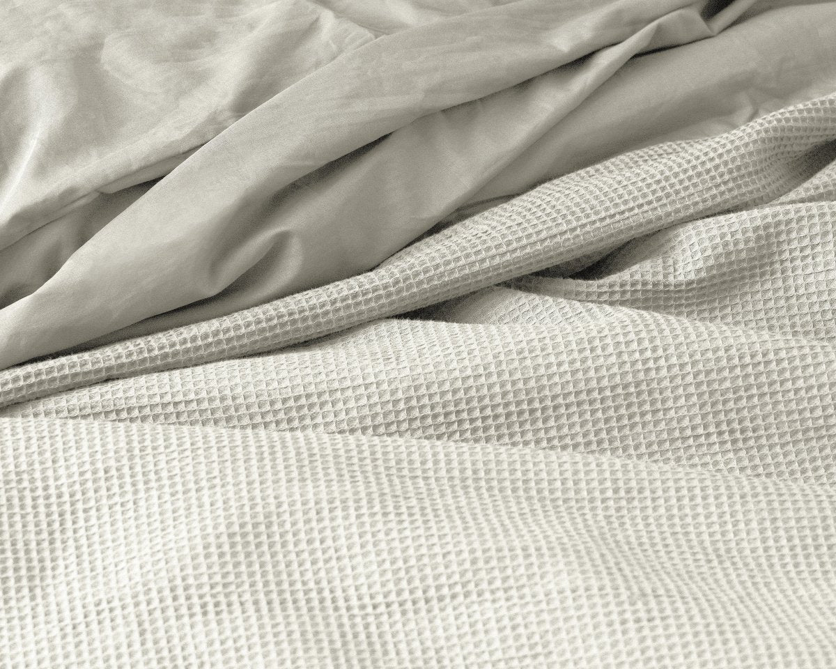 100% Cotton Percale Duvet Cover Set Waffle | Beige | Single XL - 140cm (W) x 200/260cm (L) - The Bedding & Blankets Store